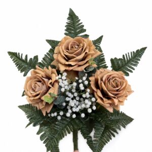 Mazzo di rose tortora artificiali per cimitero e loculi