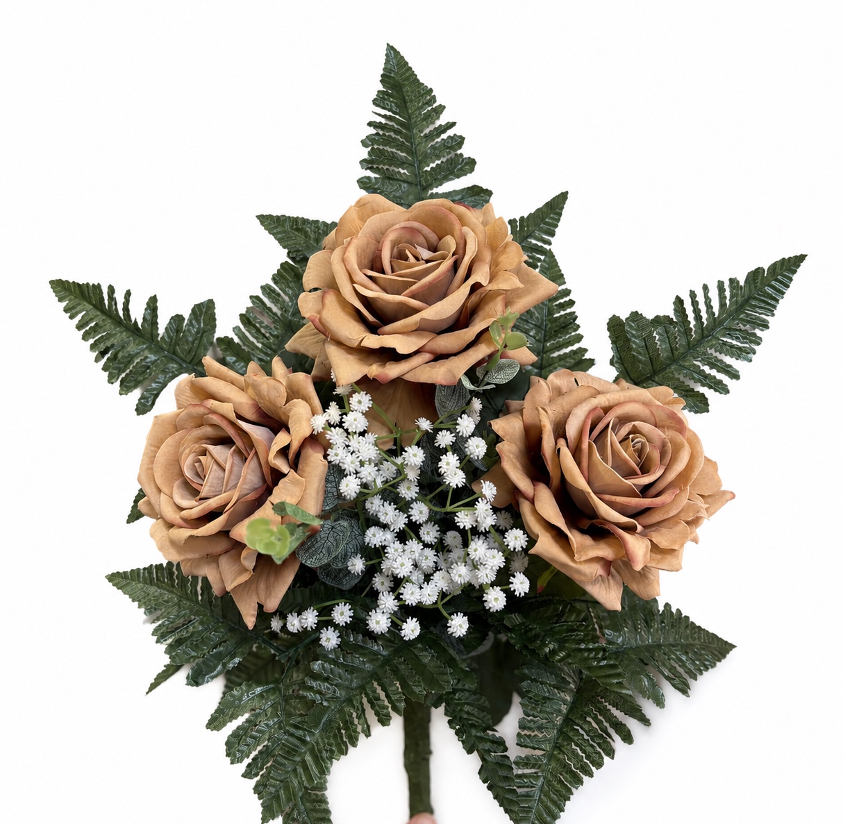 Mazzo di rose tortora artificiali per cimitero e loculi