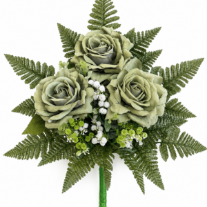 Mazzo di rose verdi artificiali per cimitero e loculi