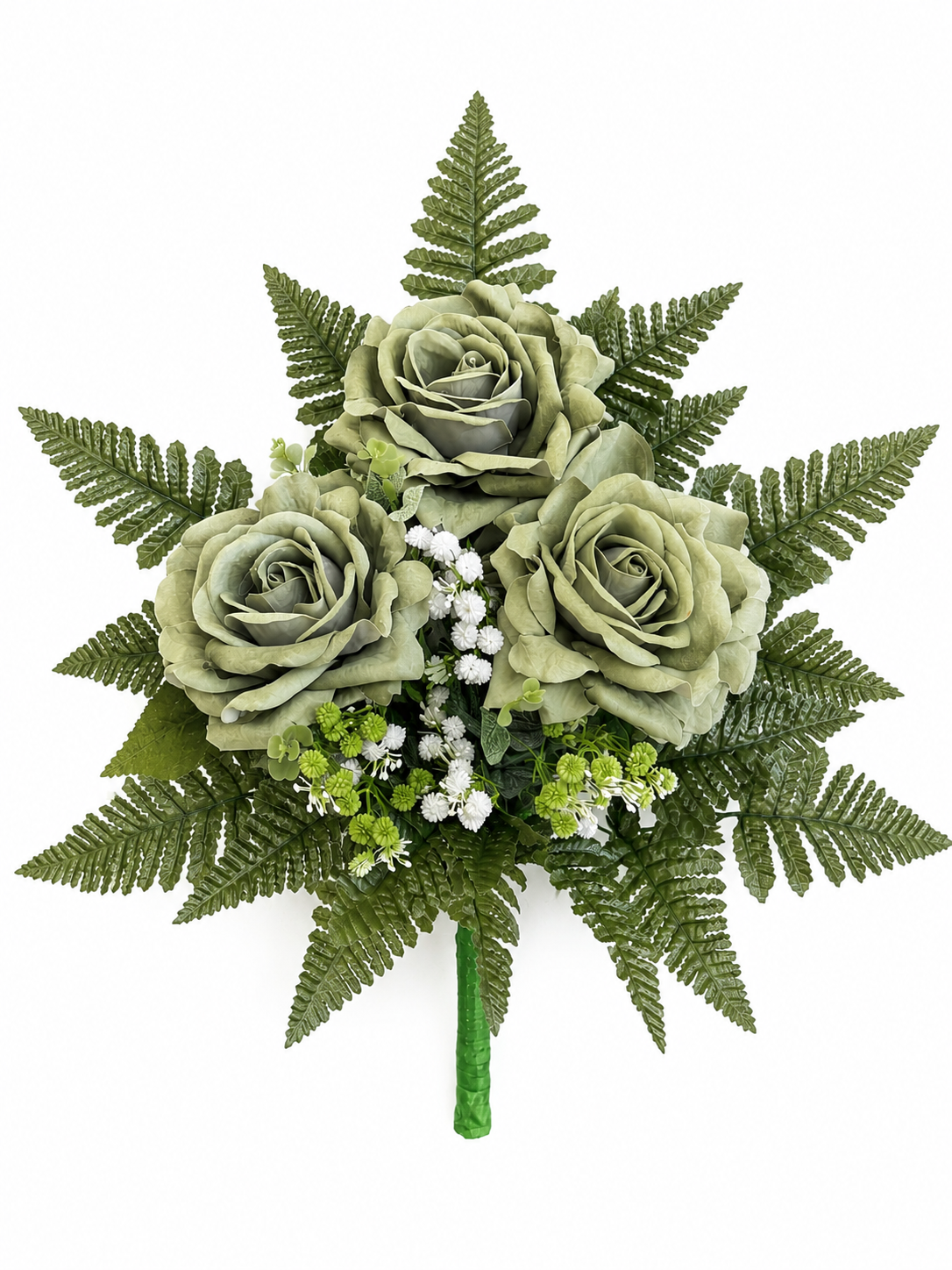 Mazzo di rose verdi artificiali per cimitero e loculi