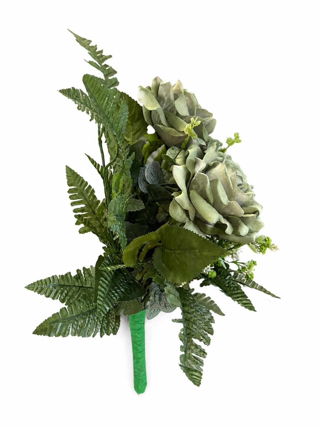 Mazzo di rose verdi artificiali per cimitero e loculi - immagine 2