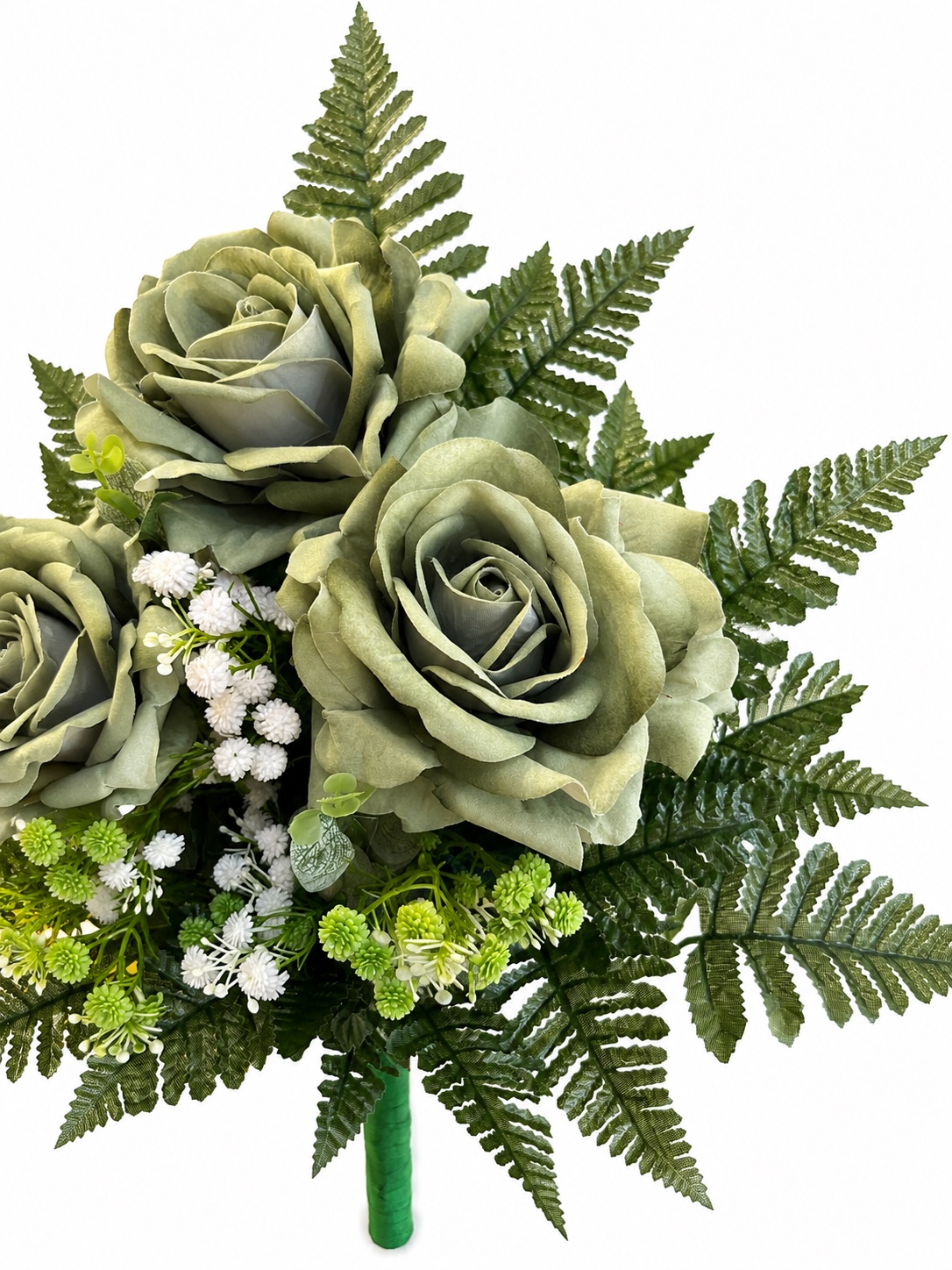 Mazzo di rose verdi artificiali per cimitero e loculi - immagine 4