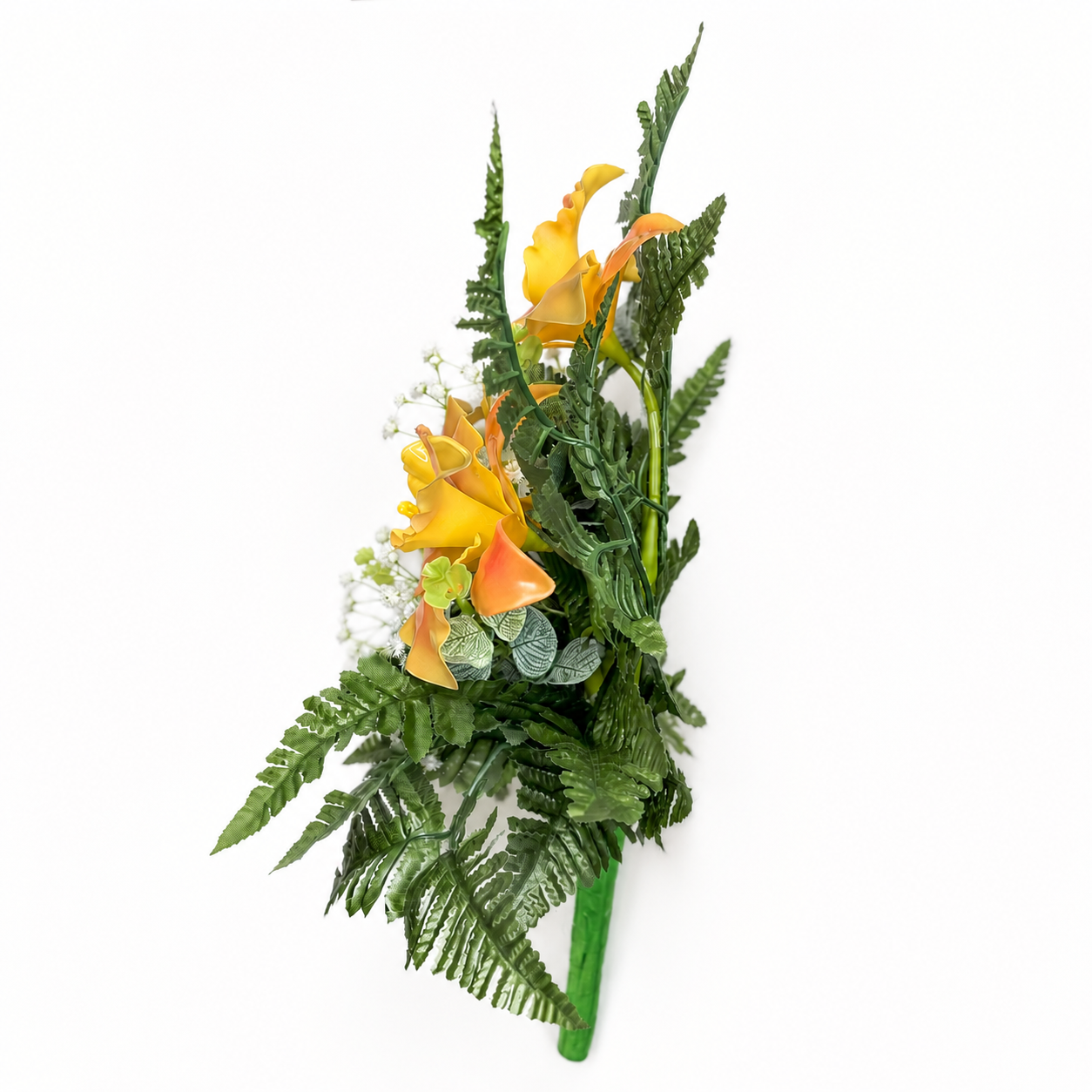 Mazzo di fiori artificiali per cimitero con tre catleya vetroresina Orange - immagine 4