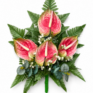 Mazzo Fiori artificiali per cimitero con quattro anthurium rosa
