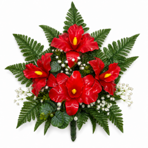 Mazzo di fiori artificiali in vetroresina per cimitero – quattro catleya red
