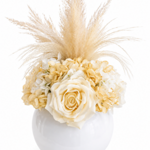 Centrotavola con Rose Panna, Ortensie e Pampas Naturali | Tonino Fiori Design