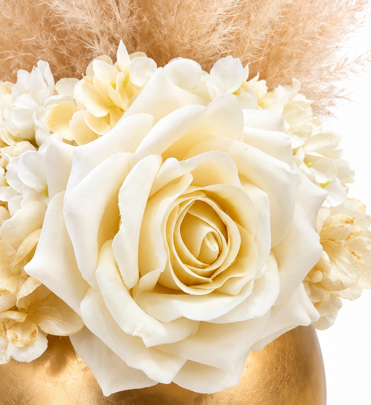 Centrotavola ampolla con Rose, Ortensie e Pampas Naturali - immagine 2