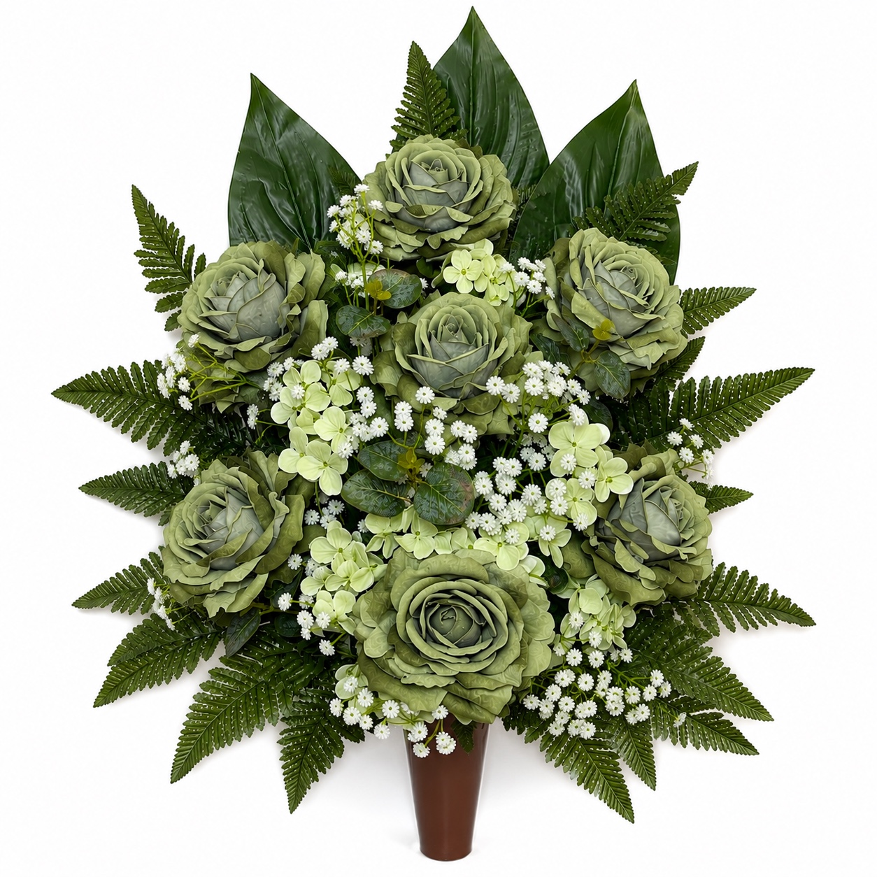 Fiori artificiali per cimitero Composizione con vaso con rose e ortensie