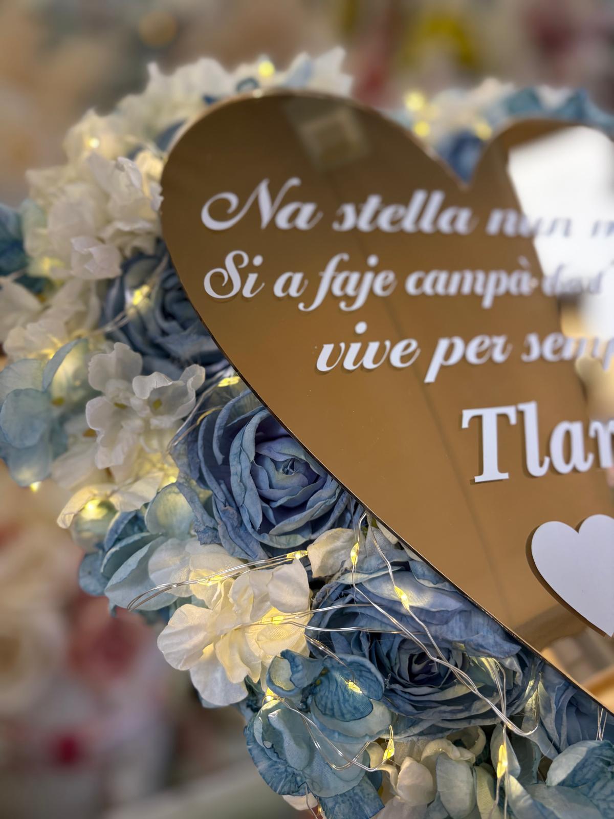 Cuore con fiori artificiali, con nanuncoli e ortensie – Cuore con dedica - immagine 3