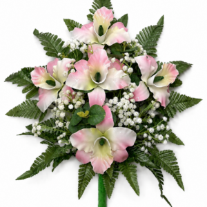 Mazzo di fiori artificiali in vetroresina per cimitero – cinque catleya pink