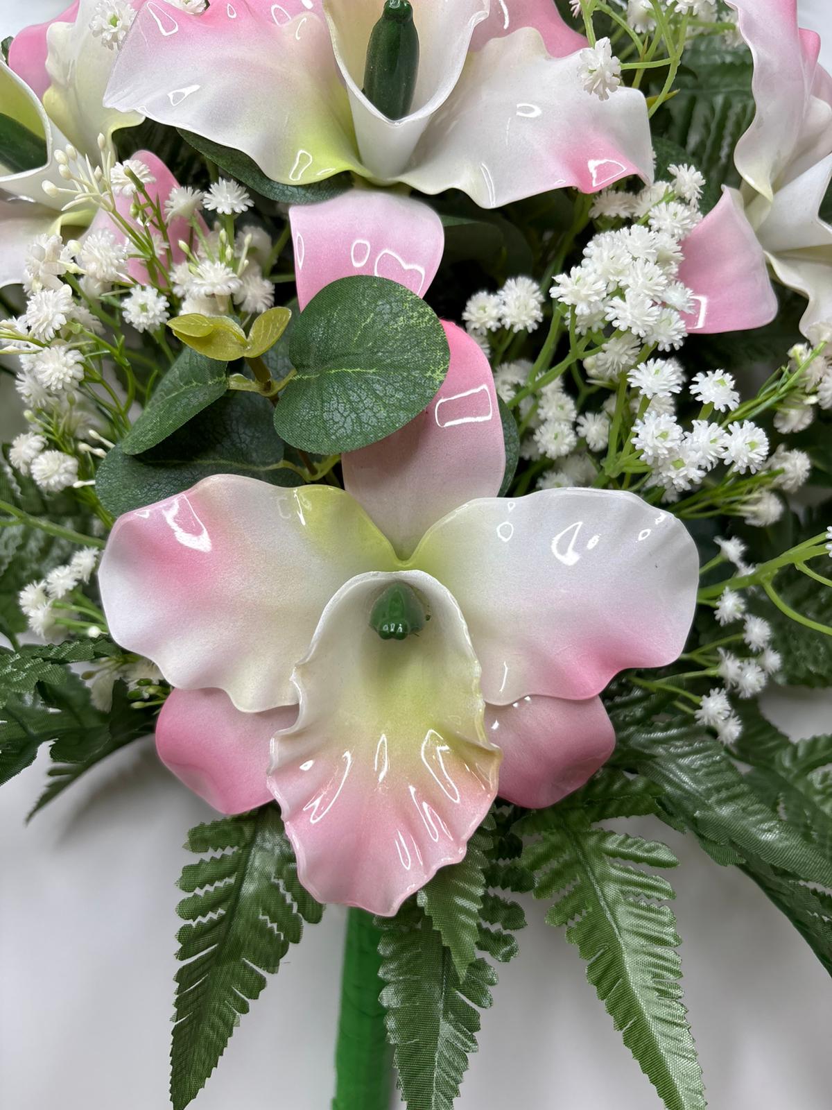 Mazzo di fiori artificiali in vetroresina per cimitero – cinque catleya pink - immagine 2