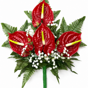 Mazzo Fiori artificiali per cimitero con quattro anthurium rossi