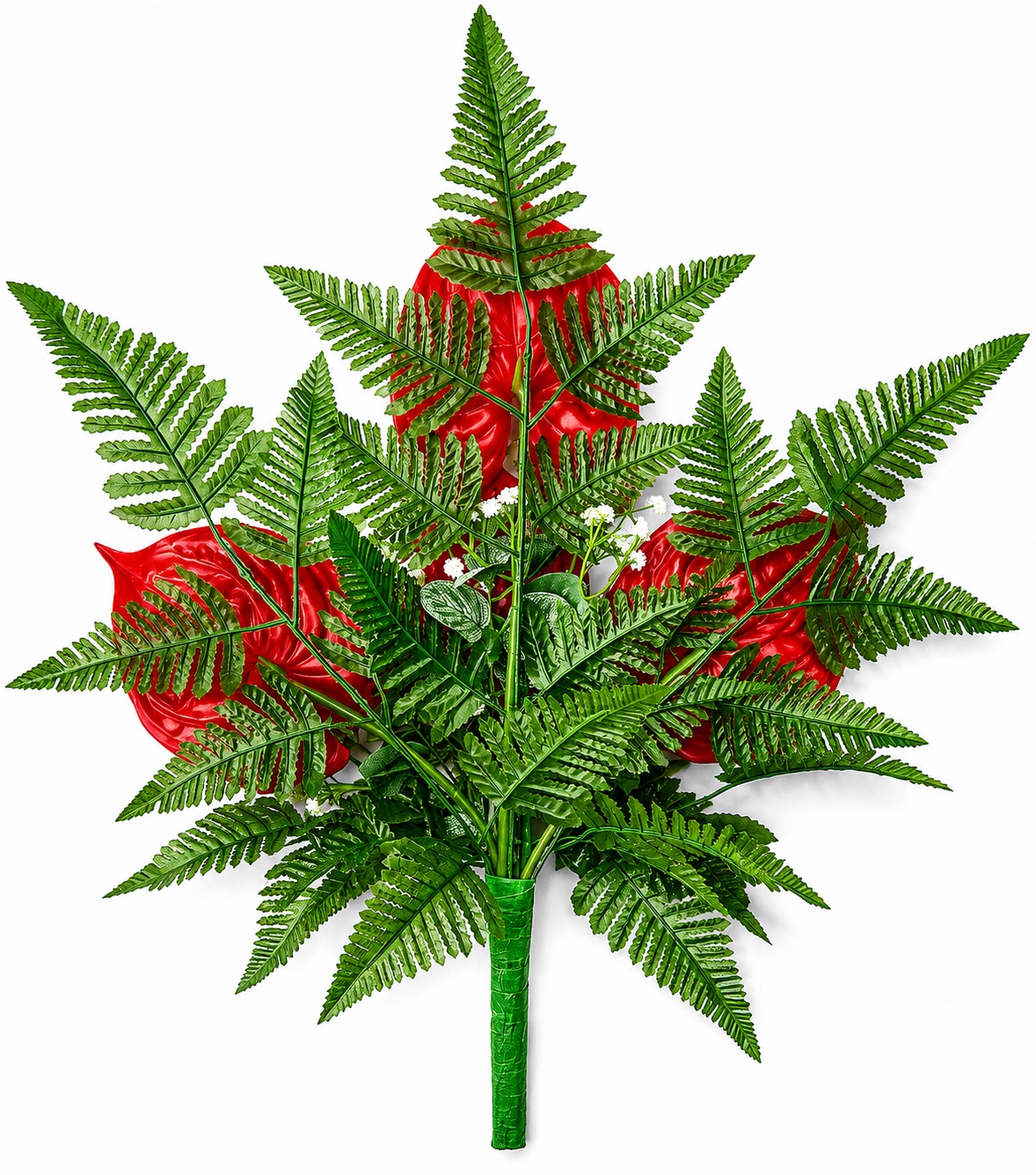 Mazzo Fiori artificiali per cimitero con quattro anthurium rossi - immagine 4