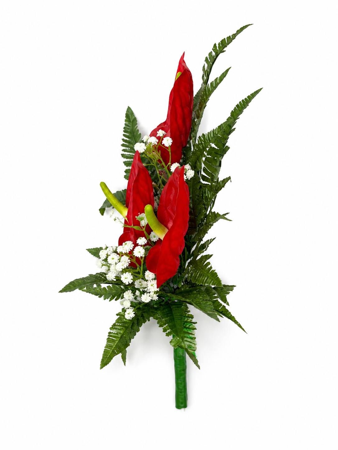 Mazzo Fiori artificiali per cimitero con quattro anthurium rossi - immagine 3