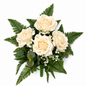 Mazzo fiori artificiali con quattro rose panna per cimitero e loculi