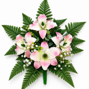 Mazzo di fiori artificiali in vetroresina per cimitero – quattro catleya pink
