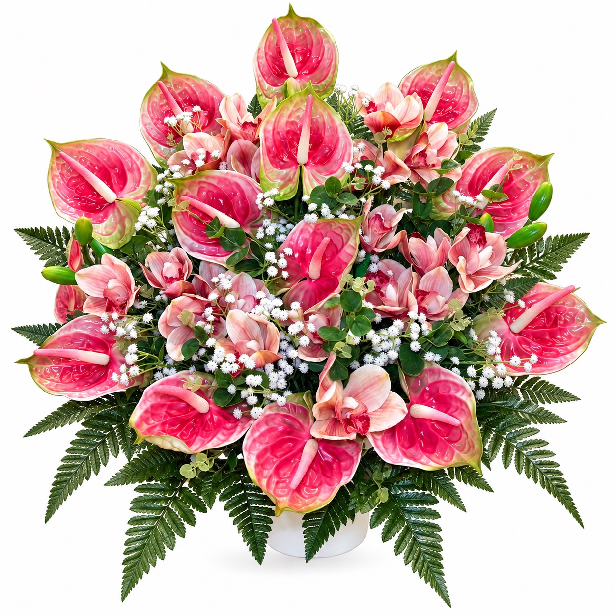 Fiori artificiali per cimitero – composizione da terra con anthurium e orchidee in silicone effetto naturale