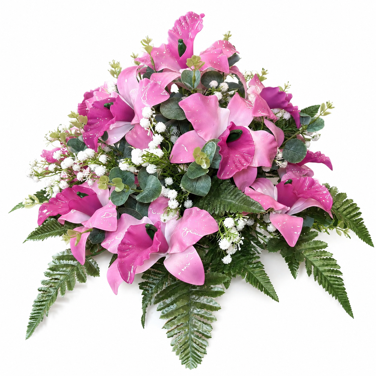 Composizione per tomba con fiori artificiali – Tonda con Cattleya Lavander in Vetroresina per Tomba - immagine 3