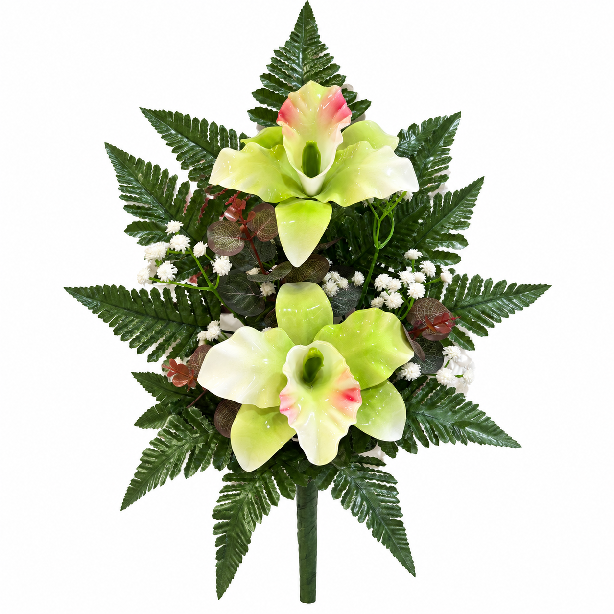 Fiori artificiali per cimitero mazzo con due catleya in vetroresina verdi