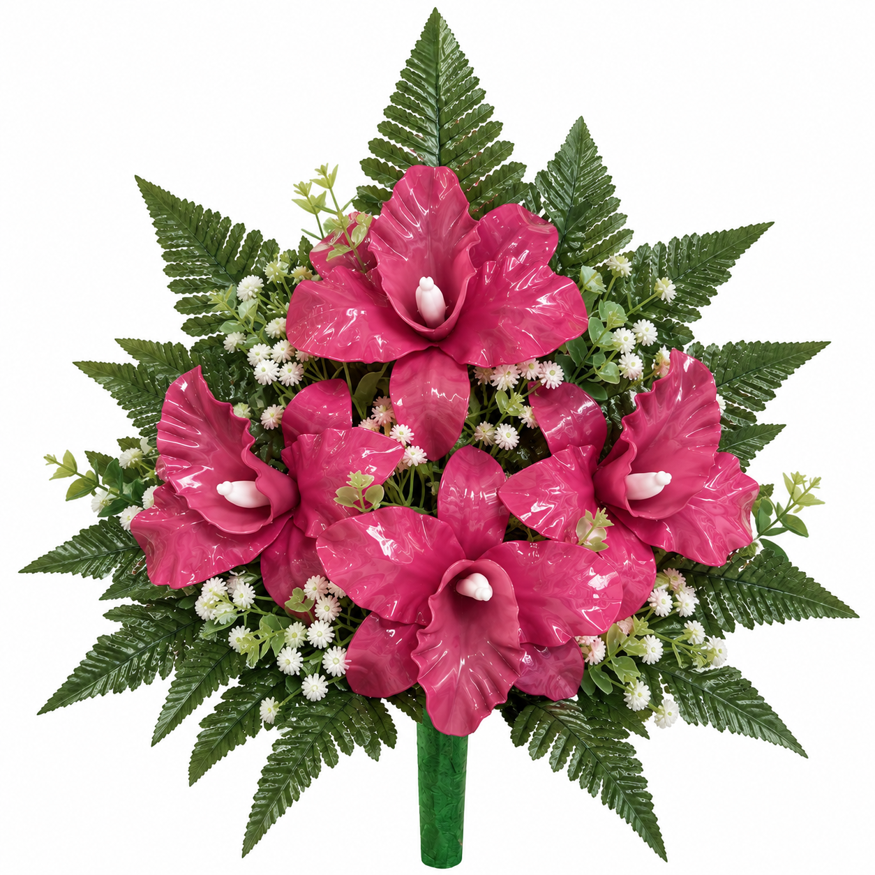 Mazzo di fiori artificiali in vetroresina per cimitero – quattro catleya dark pink