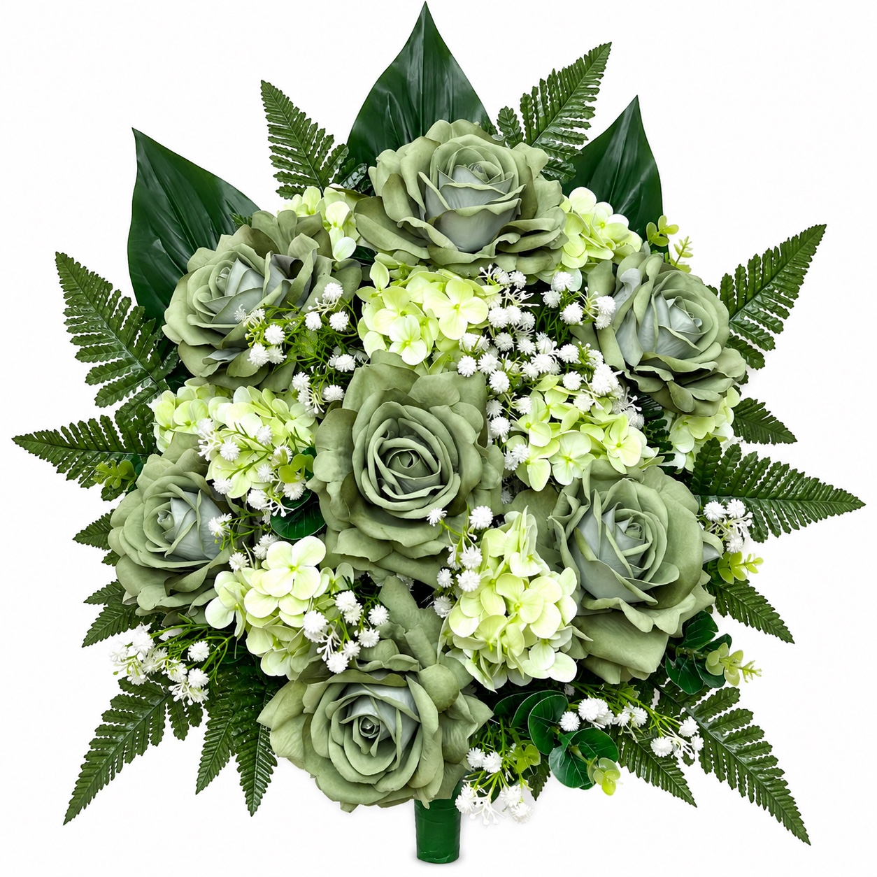 Fiori artificiali per cimitero mazzo con 7 rose in velluto e ortensie in silicone
