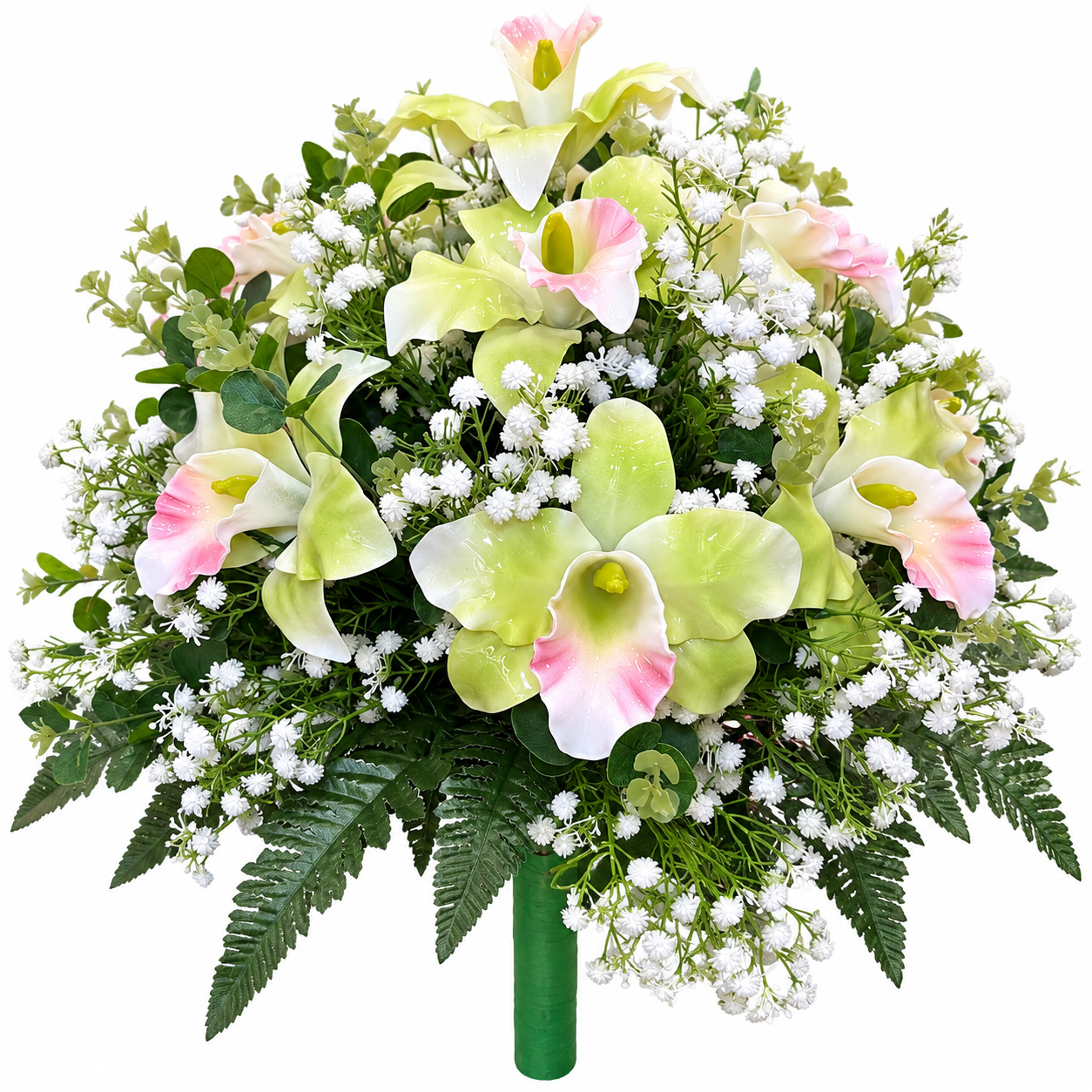 Mazzo Tondo con Fiori artificiali in vetroresina – Tondo con Cattleya verdi