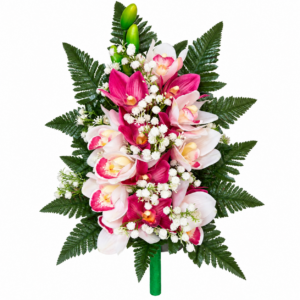 Fiori per cimitero Mazzo fiori artificiali con orchidee in silicone rosa e beauty