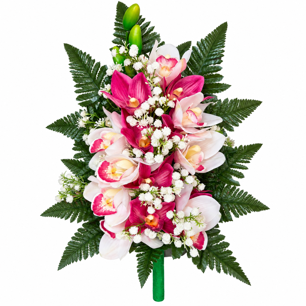 Fiori per cimitero Mazzo fiori artificiali con orchidee in silicone rosa e beauty